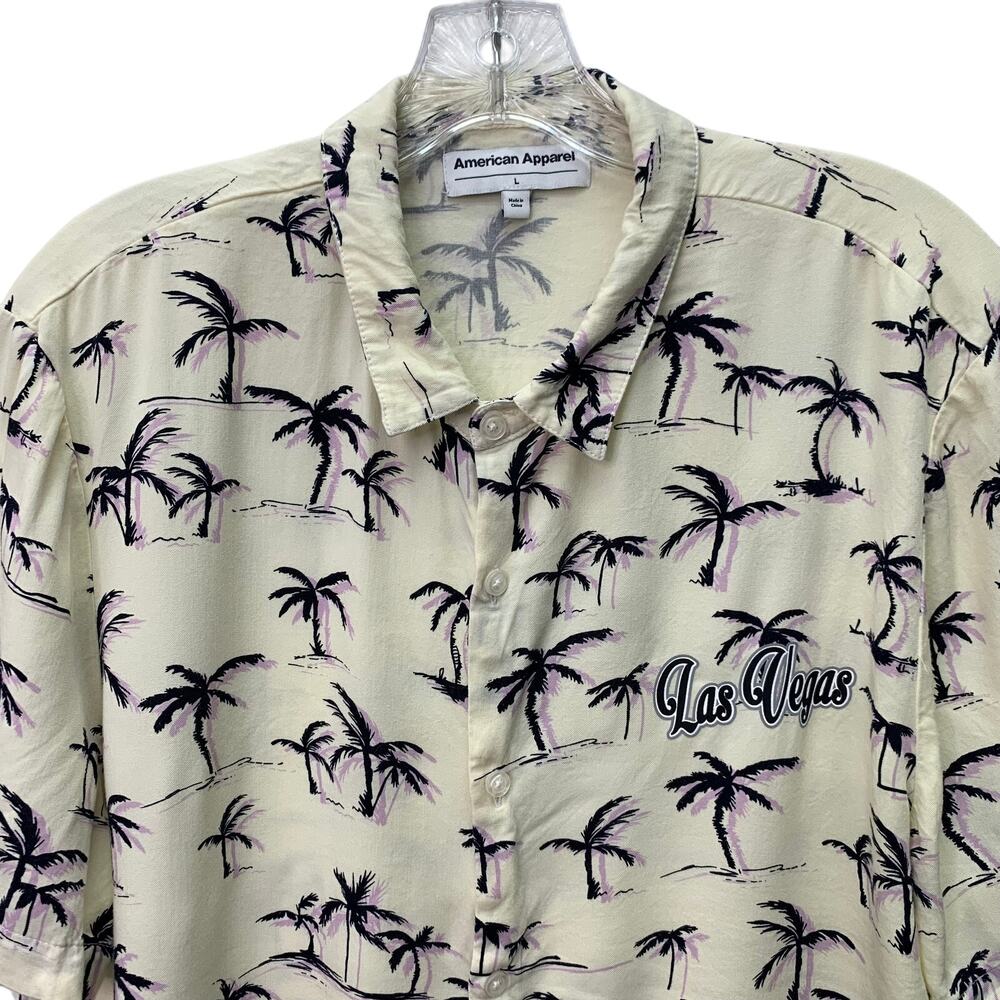 VTG American Apparel Mens Large Las Vegas Purple Black Palm Tree Button Up Shirt